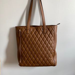 Genuine leather quilted tote
